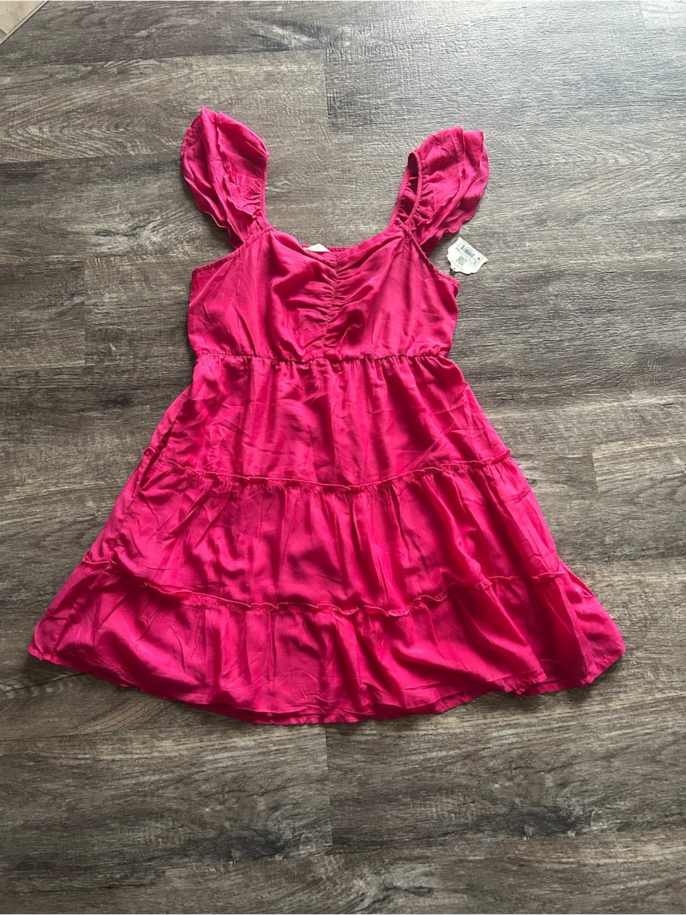 Altar'd State Hot Pink Tiered Flutter Sleeve Dress